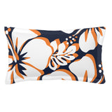 Navy Blue, White and Orange Hawaiian Flowers Pillow Sham – Extremely Stoked® Eco Beach Luxe Collection