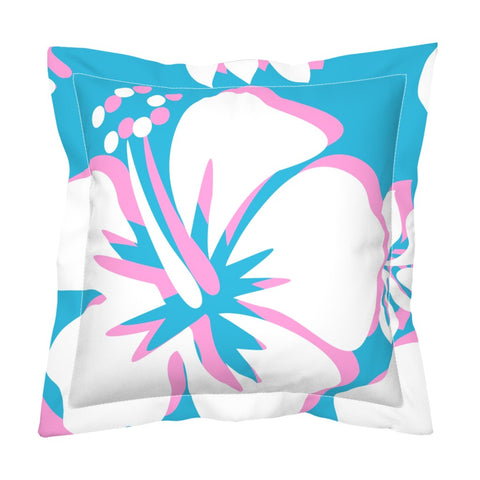 Aqua Blue, Pink and White Large Scale Hibiscus Flower Euro Pillow Sham – Extremely Stoked® Eco Beach Luxe Collection