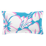 Aqua Blue, White and Pink Hawaiian Flowers Pillow Sham – Extremely Stoked® Eco Beach Luxe Collection