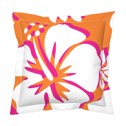 Orange, Hot Pink and White Large Scale Hibiscus Flower Euro Pillow Sham – Extremely Stoked® Eco Beach Luxe Collection