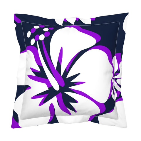 Navy Blue, Purple and White Large Scale Hibiscus Flower Euro Pillow Sham – Extremely Stoked® Eco Beach Luxe Collection