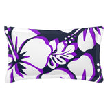 Navy Blue, White and Purple Hawaiian Flowers Pillow Sham – Extremely Stoked® Eco Beach Luxe Collection