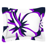 Navy Blue, White and Purple Hawaiian Flowers Pillow Sham – Extremely Stoked® Eco Beach Luxe Collection
