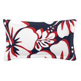 Navy Blue, White and Red Hawaiian Flowers Pillow Sham – Extremely Stoked® Eco Beach Luxe Collection