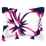 Navy Blue, White and Hot Pink Hawaiian Flowers Pillow Sham – Extremely Stoked® Eco Beach Luxe Collection