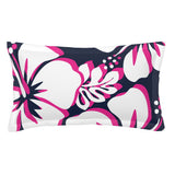 Navy Blue, White and Hot Pink Hawaiian Flowers Pillow Sham – Extremely Stoked® Eco Beach Luxe Collection