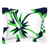 Navy Blue, White and Lime Green Hawaiian Flowers Pillow Sham – Extremely Stoked® Eco Beach Luxe Collection