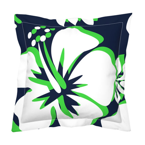 Navy Blue, Lime Green and White Large Scale Hibiscus Flower Euro Pillow Sham – Extremely Stoked® Eco Beach Luxe Collection