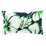 Navy Blue, White and Lime Green Hawaiian Flowers Pillow Sham – Extremely Stoked® Eco Beach Luxe Collection