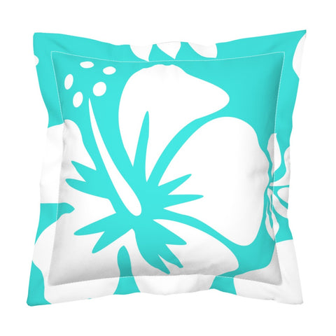 Turquoise and White Large Scale Hibiscus Flower Euro Pillow Sham – Extremely Stoked® Eco Beach Luxe Collection