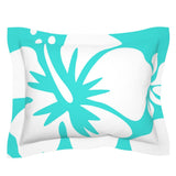 Turquoise and White Hawaiian Flowers Pillow Sham – Extremely Stoked® Eco Beach Luxe Collection