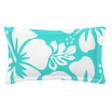 Turquoise and White Hawaiian Flowers Pillow Sham – Extremely Stoked® Eco Beach Luxe Collection