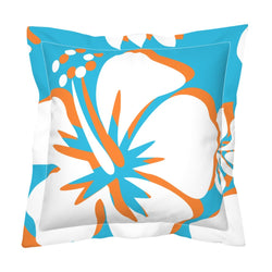Aqua Blue, Orange and White Large Scale Hibiscus Flower Euro Pillow Sham – Extremely Stoked® Eco Beach Luxe Collection