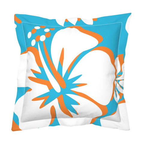 Aqua Blue, Orange and White Large Scale Hibiscus Flower Euro Pillow Sham – Extremely Stoked® Eco Beach Luxe Collection