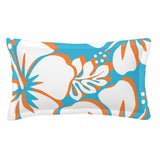 Aqua Blue, White and Orange Hawaiian Flowers Pillow Sham – Extremely Stoked® Eco Beach Luxe Collection