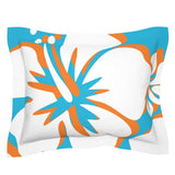 Aqua Blue, White and Orange Hawaiian Flowers Pillow Sham – Extremely Stoked® Eco Beach Luxe Collection