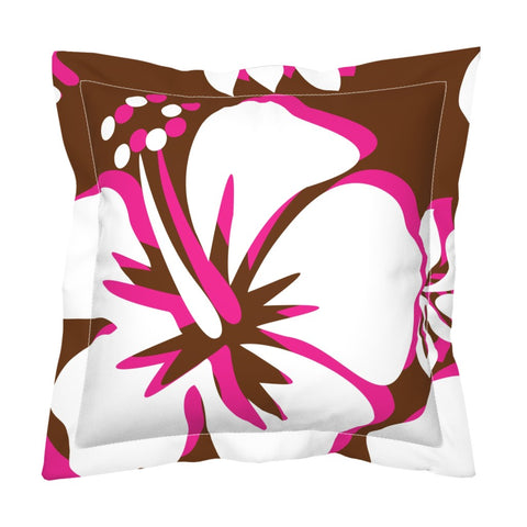 Brown, Hot Pink and White Large Scale Hibiscus Flower Euro Pillow Sham – Extremely Stoked® Eco Beach Luxe Collection