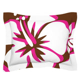 Brown, White and Hot Pink Hawaiian Flowers Pillow Sham – Extremely Stoked® Eco Beach Luxe Collection