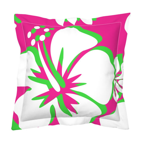 Hot Pink, Lime Green and White Large Scale Hibiscus Flower Euro Pillow Sham – Extremely Stoked® Eco Beach Luxe Collection