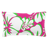 Hot Pink, White and Lime Hawaiian Flowers Pillow Sham – Extremely Stoked® Eco Beach Luxe Collection