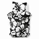 Black & White Hawaiian Flowers Duvet Cover – Large Scale – Extremely Stoked® Eco Luxe Beach Bedding