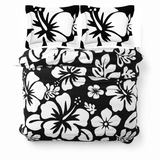 Black & White Hawaiian Flowers Duvet Cover – Large Scale – Extremely Stoked® Eco Luxe Beach Bedding
