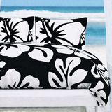 Black & White Hawaiian Flowers Duvet Cover – Large Scale – Extremely Stoked® Eco Luxe Beach Bedding