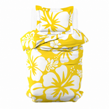 Yellow & White Hawaiian Flowers Duvet Cover – Large Scale – Extremely Stoked® Eco Luxe Beach Bedding