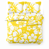 Yellow & White Hawaiian Flowers Duvet Cover – Large Scale – Extremely Stoked® Eco Luxe Beach Bedding