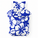 Royal Blue & White Hawaiian Flowers Duvet Cover – Large Scale – Extremely Stoked® Eco Luxe Beach Bedding