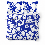 Royal Blue & White Hawaiian Flowers Duvet Cover – Large Scale – Extremely Stoked® Eco Luxe Beach Bedding