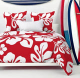 Red and White Hibiscus and Hawaiian Flowers Duvet Cover -Large Scale - Extremely Stoked