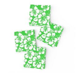 Lime Green and White Hawaiian Flowers Cocktail Napkins