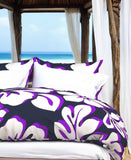 Navy Blue, White and Purple Hibiscus and Hawaiian Flowers Duvet Cover -Large Scale - Extremely Stoked
