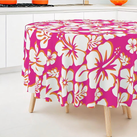 “Pink Sunset” Hawaiian Flowers Round Tablecloth - Extremely Stoked