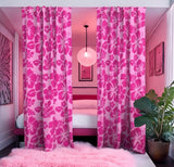Soft Pink with Surfer Girl Hot Pink Hawaiian Flowers Window Curtains - Small Scale - Extremely Stoked
