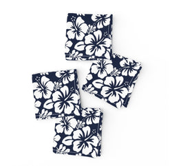 Navy Blue and White Hawaiian Flowers Cocktail Napkins