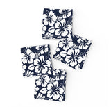 Navy Blue and White Hawaiian Flowers Cocktail Napkins - Extremely Stoked