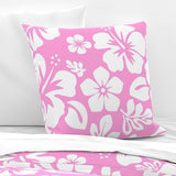 White Hawaiian Hibiscus Flowers on Pink Euro Pillow Sham - Extremely Stoked