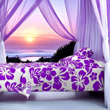 Purple Hawaiian Flowers on White Sheet Set from Surfer Bedding™️ Medium Scale - Extremely Stoked