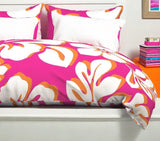 Surfer Girl Pink, Juicy Orange and White Hibiscus and Hawaiian Flowers Duvet Cover -Large Scale - Extremely Stoked