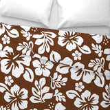 Chocolate Brown and White Hibiscus and Hawaiian Flowers Duvet Cover -Medium Scale - Extremely Stoked