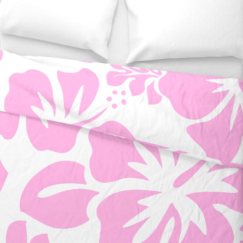 Soft Pink Hawaiian Hibiscus Flowers on White Duvet Cover -Large Scale - Extremely Stoked