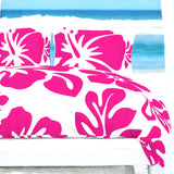 Hot Pink Hawaiian Flowers on White Duvet Cover – Large Scale – Extremely Stoked® Eco Luxe Beach Bedding