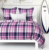 Preppy Surfer Navy Blue and Pink Plaid Duvet Cover