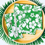 Fresh Green and White Hawaiian Flowers Dinner Napkins - Extremely Stoked