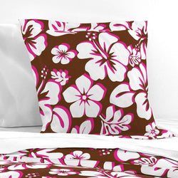 White and Hot Pink Hawaiian Hibiscus Flowers on Brown Euro Pillow Sham - Extremely Stoked