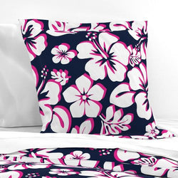 Navy Blue, Hot Pink and White Hawaiian Hibiscus Flowers Euro Pillow Sham - Extremely Stoked