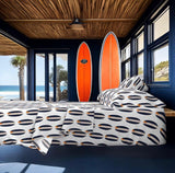 Navy Blue and Orange Classic Surfboards Sheet Set from Surfer Bedding™️ Medium Scale - Extremely Stoked