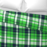 Preppy Surfer Navy Blue and Lime Green Plaid Duvet Cover